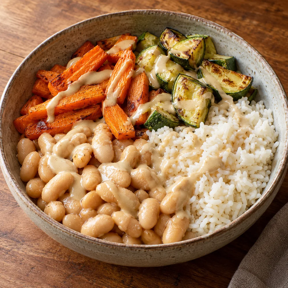 Fasulye & Pirinç Tahini Soslu Bowl