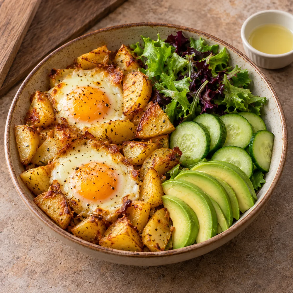 Fırın Yumurta & Patates Avokadolu Bowl