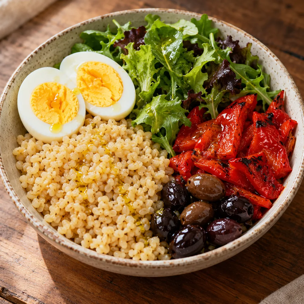 Haşlanmış Yumurta & Bulgur Zeytinli Bowl