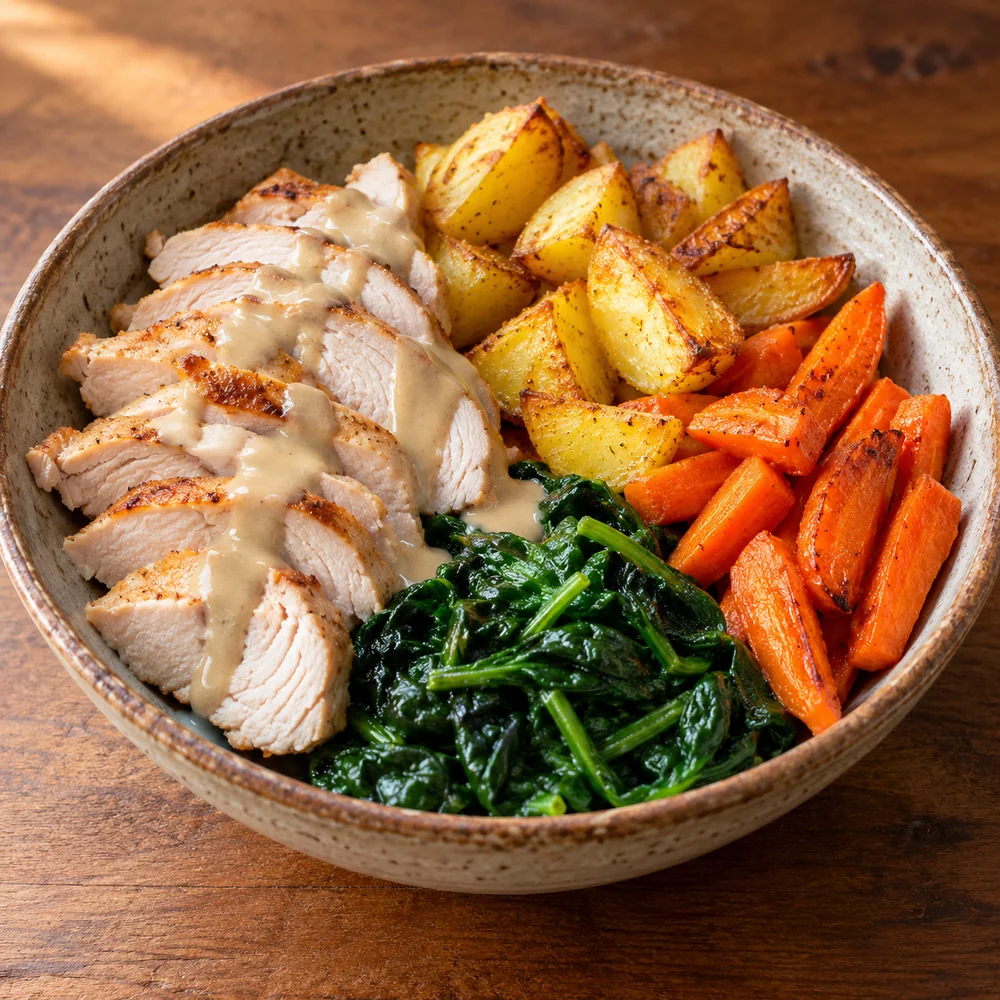Hindi & Fırın Patates Tahini Soslu Bowl