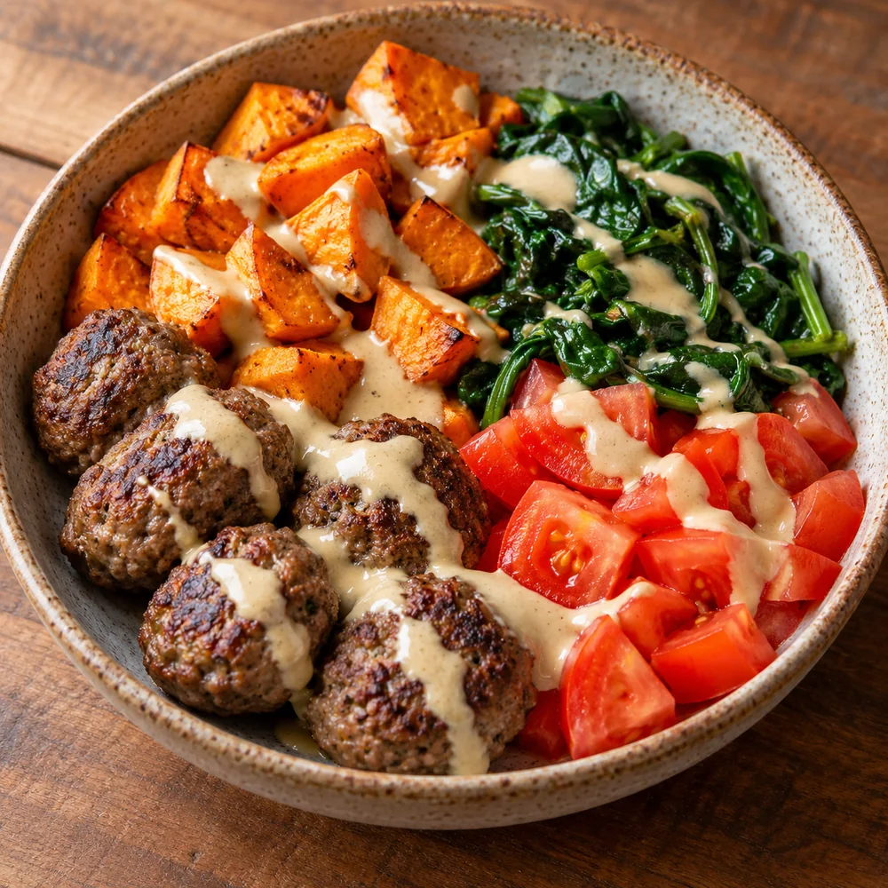 Köfte & Tatlı Patates Tahini Soslu Bowl