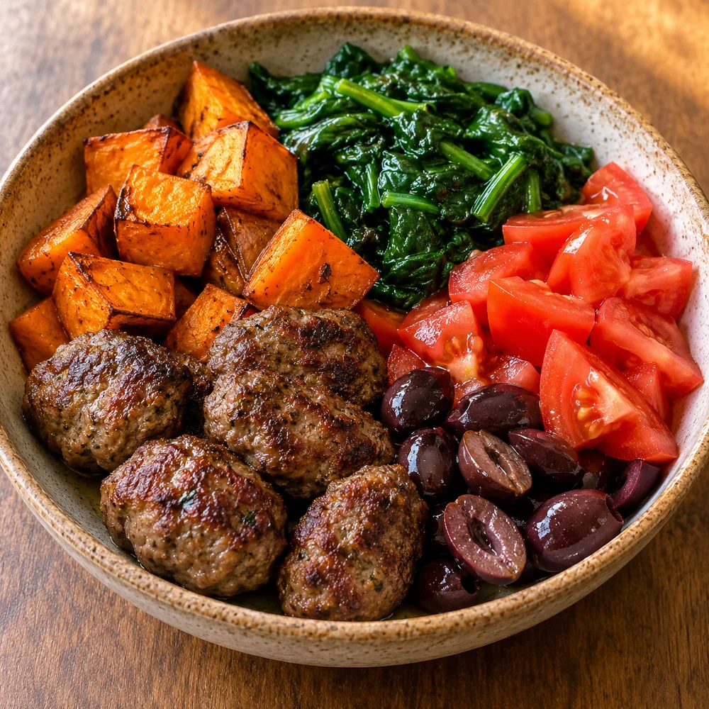Köfte & Tatlı Patates Zeytinli Bowl