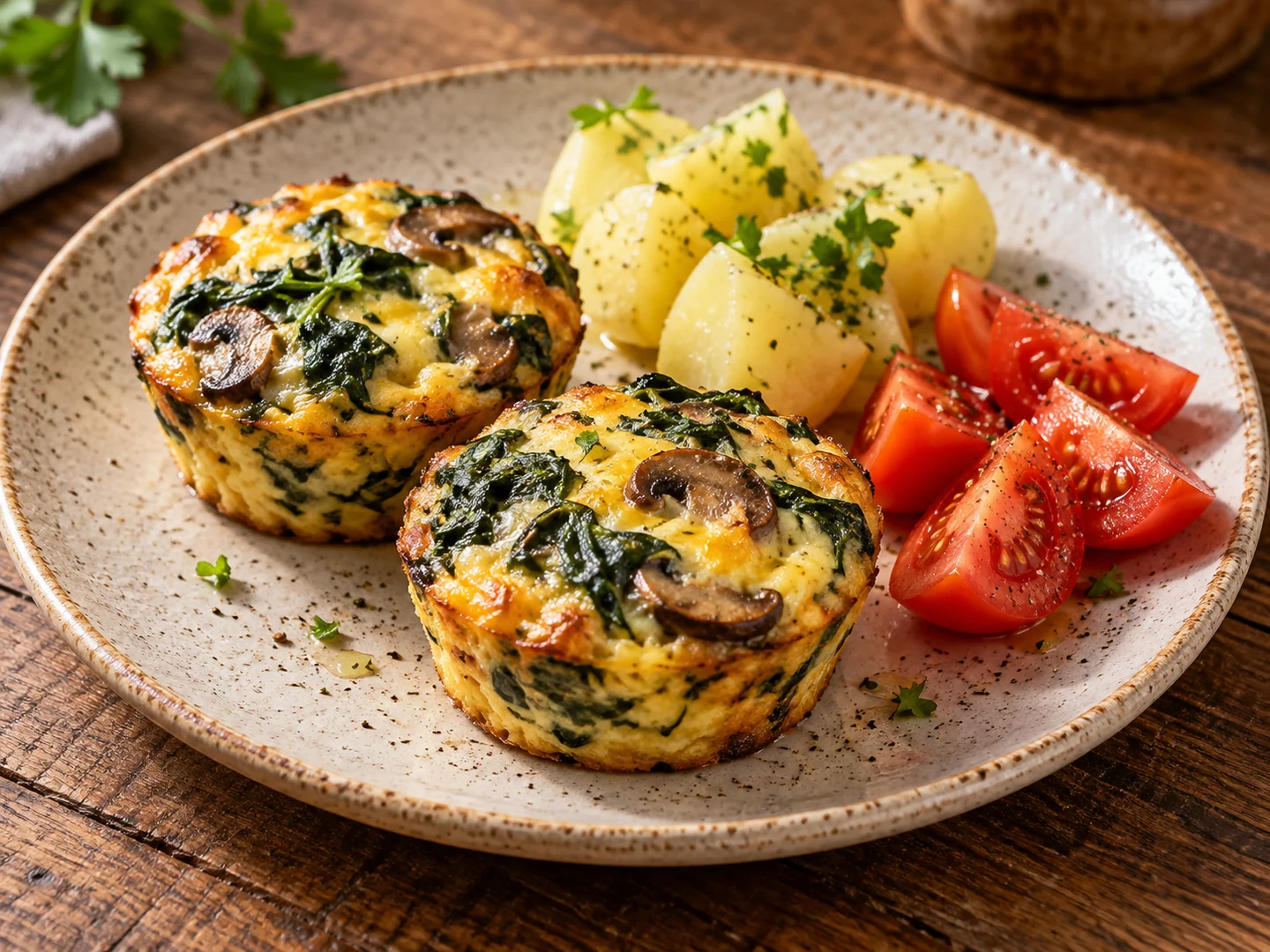 Ispanaklı mantarlı yumurta muffin