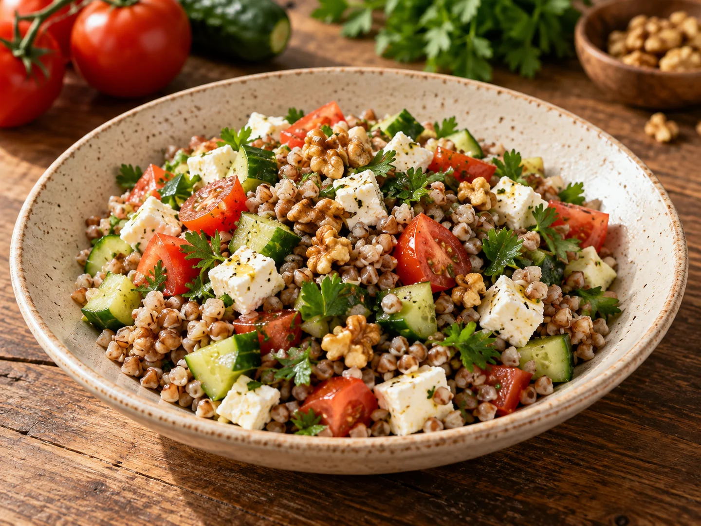 Karabuğdaylı peynirli kahvaltı salatası