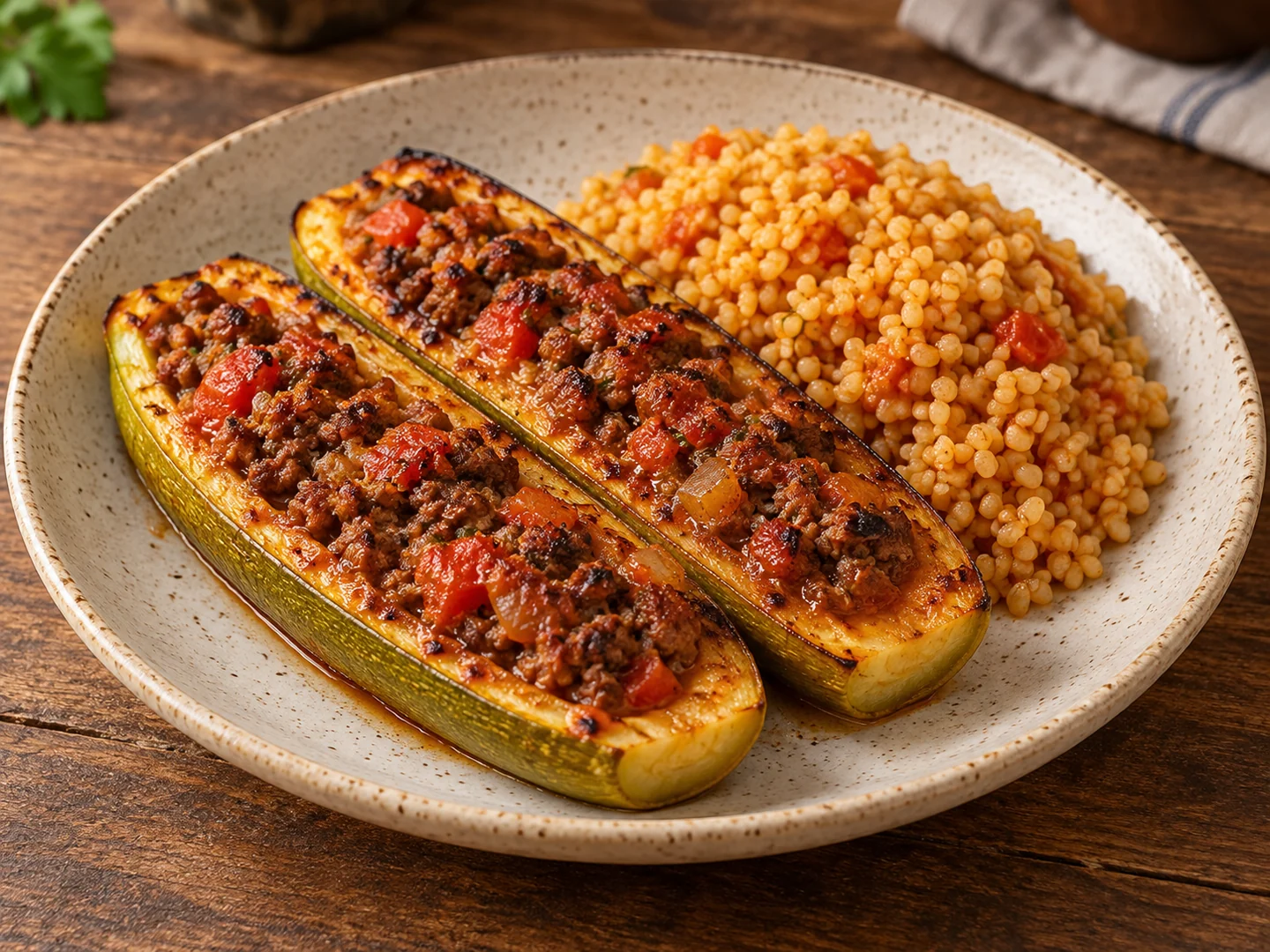 Kıymalı kabak sandal ve bulgur