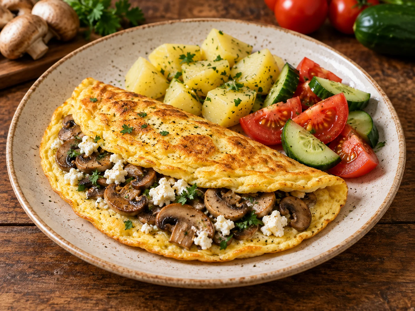 Mantarlı lorlu omlet ve patates