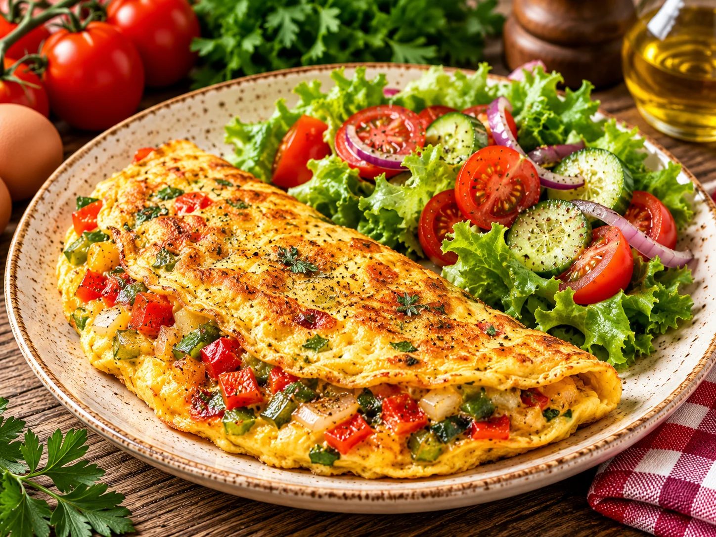 Fırın sebzeli omlet ve salata