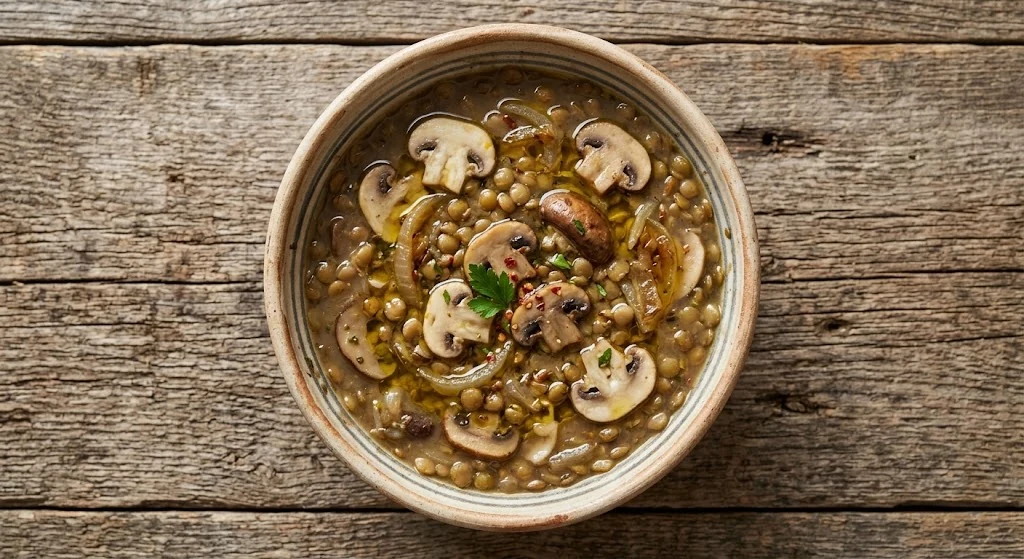 Mantarlı yeşil mercimek yemeği