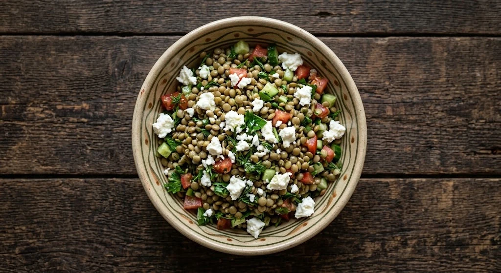 Peynirli yeşil mercimek salatası