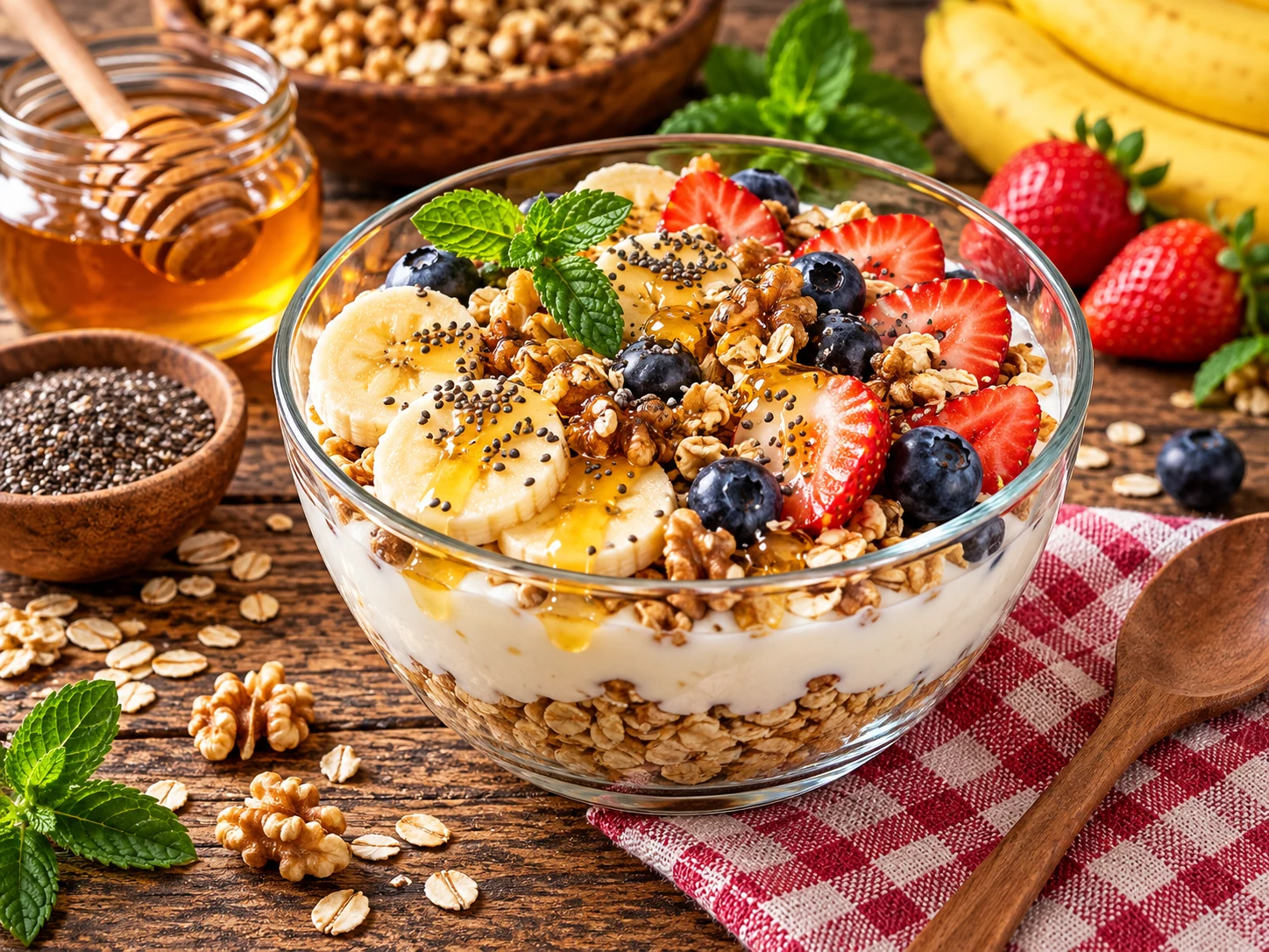 Yoğurtlu granola ve orman meyvesi